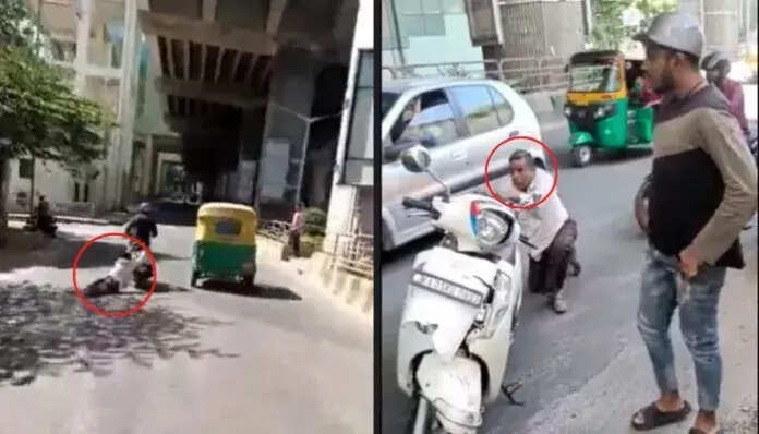 அதிர்ச்சி..!! கார் ஓட்டுநரை சாலையில் 1 கி.மீ. தொலைவுக்கு பைக்கில் இழுத்து சென்ற கொடூரம்..!!