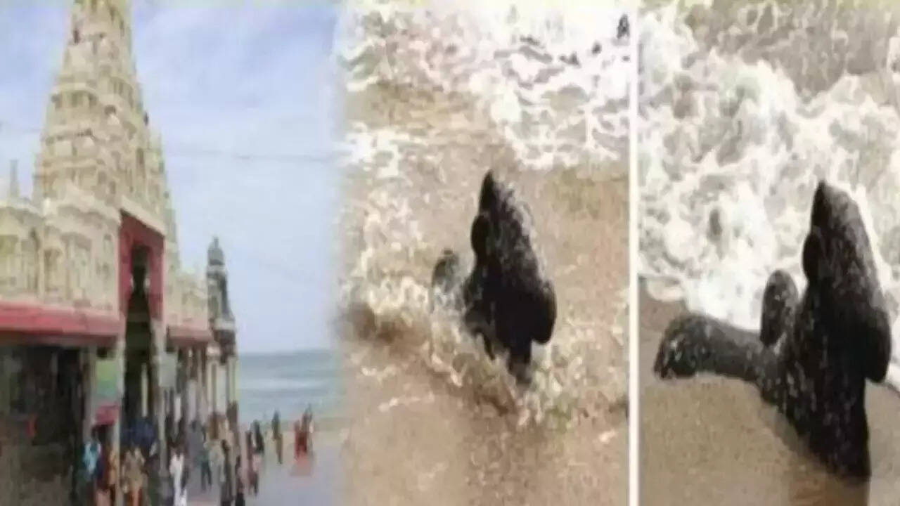 திருச்செந்தூரில் உள்வாங்கிய கடல் நீர்.. வெளியே வந்த நந்தி சிலை!
