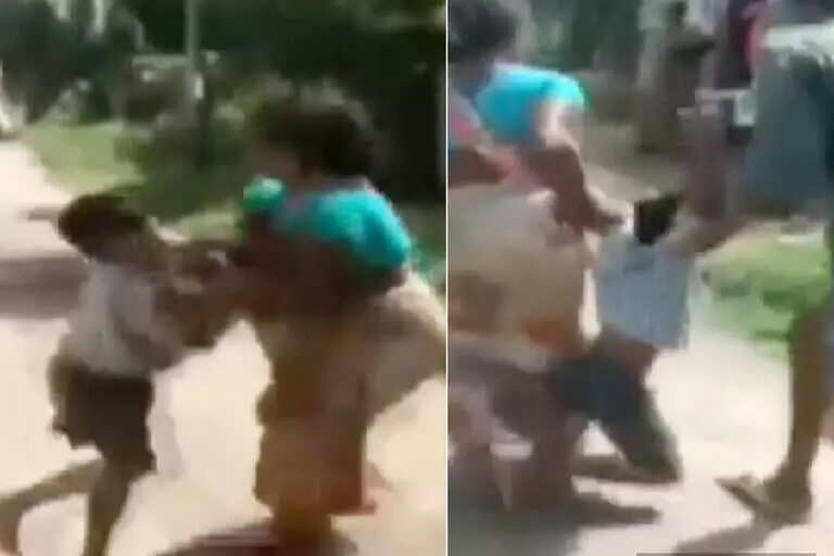 சிறுவனை தரதரவென பள்ளிக்கு இழுத்துச் சென்ற தாய்!!