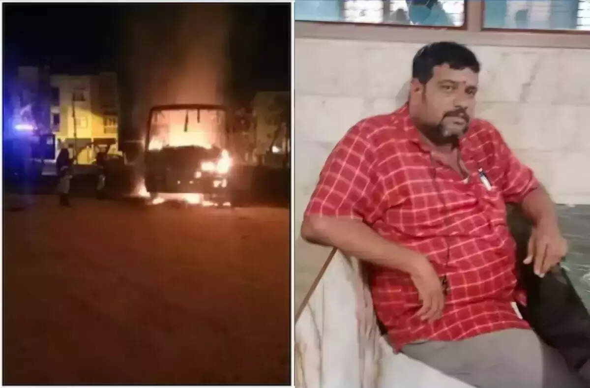 அடக்கடவுளே..!! திடீரென தீப்பிடித்த எரிந்த அரசு பேருந்து.. உறங்கிக் கொண்டிருந்த நடத்துனர் உயிரிழந்த சோகம்!!