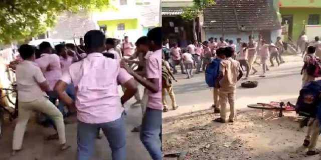 காவல் நிலையம் அருகே பள்ளி சிறார்கள் வன்முறை.. இருகுழுவினர் மோதலால் பதற்றம்!!
