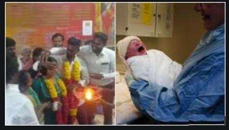 குழந்தை பிறந்ததும், காதலரை திருமணம் செய்த கல்லூரி மாணவி!!