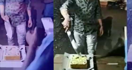 பெரிய கத்தியால் கேக் வெட்டி பிறந்தநாள் கொண்டாட்டம்.. ஆத்திரத்தில் மக்கள் செய்த காரியம்!! பெரிய கத்தியால் கேக் வெட்டி பிறந்தநாள் கொண்டாட்டம்.. ஆத்திரத்தில் மக்கள் செய்த காரியம்!!