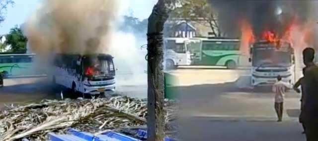 திடீரென பற்றி எரிந்த சொகுசு பேருந்து..! கோவையில் பெரும் சோகம்..  