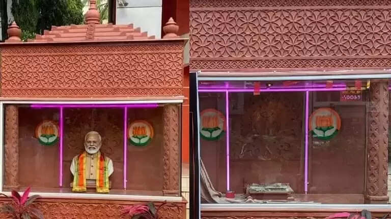 கடும் எதிர்ப்பால் மோடி சிலையை அகற்றிய பாஜக தொண்டர்!