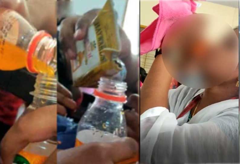கல்லூரி வகுப்பறையில் குளிர்பானத்தில் மது கலந்து குடித்த மாணவிகள்..! கல்லூரி வகுப்பறையில் குளிர்பானத்தில் மது கலந்து குடித்த மாணவிகள்..!