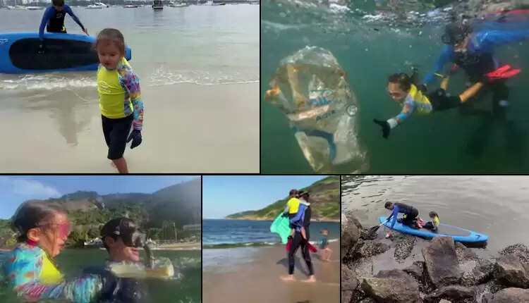 கடலில் கொட்டிக் கிடக்கும் குப்பைகளை தந்தையின் உதவியுடன் அகற்றும் 4 வயது சிறுமி..!