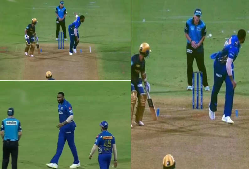 பந்துவீசும்போது நடுவர் மீது எறிந்த பொல்லார்ட்.. வைரல் வீடியோ !!