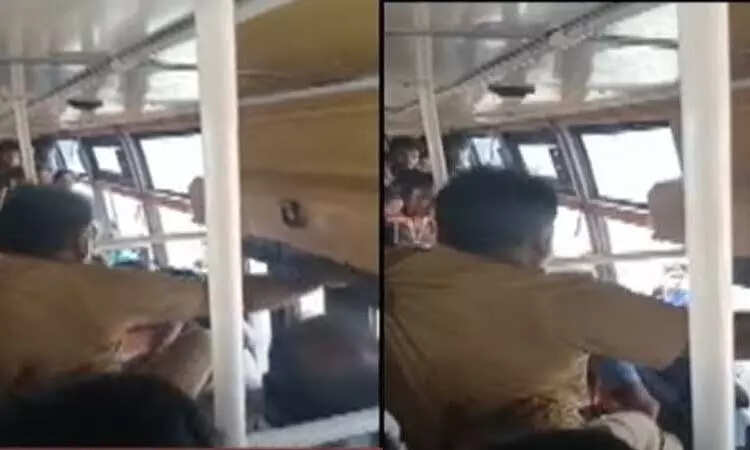பேருந்து படியில் இருந்து இளைஞரை காலால் எட்டி உதைத்த நடத்துநர்!!