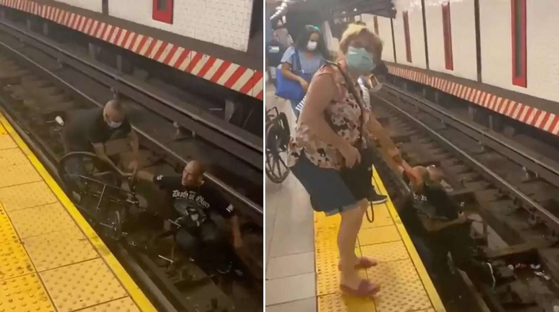 ரயில் பாதையில் சிக்கிய மாற்றுத்திறனாளியை மீட்ட இளைஞர்..! வைரல் வீடியோ!!