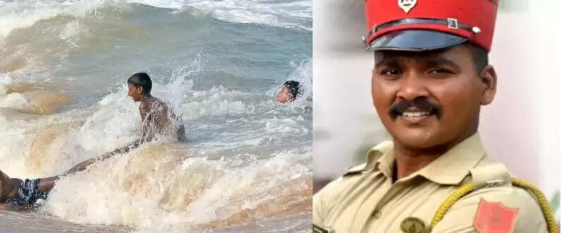 கடலில் பாய்ந்து தனி ஆளாக இளைஞர்களை காப்பாற்றிய காவலர்.. குவியும் பாராட்டு !!