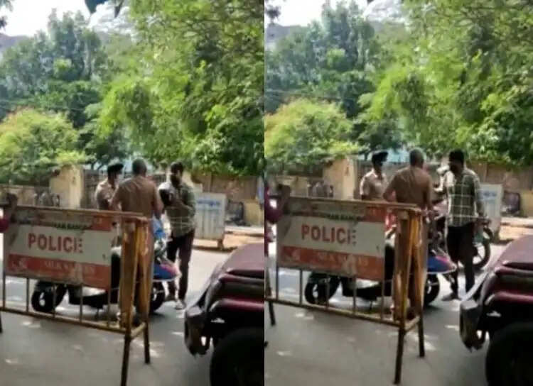 முகக்கவசத்திற்கு போலீசாருடன் வாக்குவாதத்தில் ஈடுபட்ட வாலிபர்..!!
