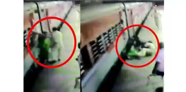 ஓடும் ரயிலில் இருந்து தவறிவிழுந்த கர்ப்பிணி.. ஒரு நொடியில் காப்பாற்றிய ரயில்வே காவலர் !! வீடியோ