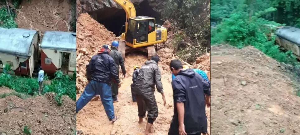 தொடர் கனமழை.. ரயில் தடம் புரண்டு நிலச்சரிவில் சிக்கியதால் பயணிகள் தவிப்பு..