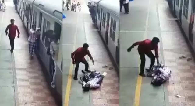 ஓடும் ரயிலில் ஏற முயன்று தவறி விழுந்த பயணியை கடவுள் போல் காப்பாற்றிய போலீசார்..!