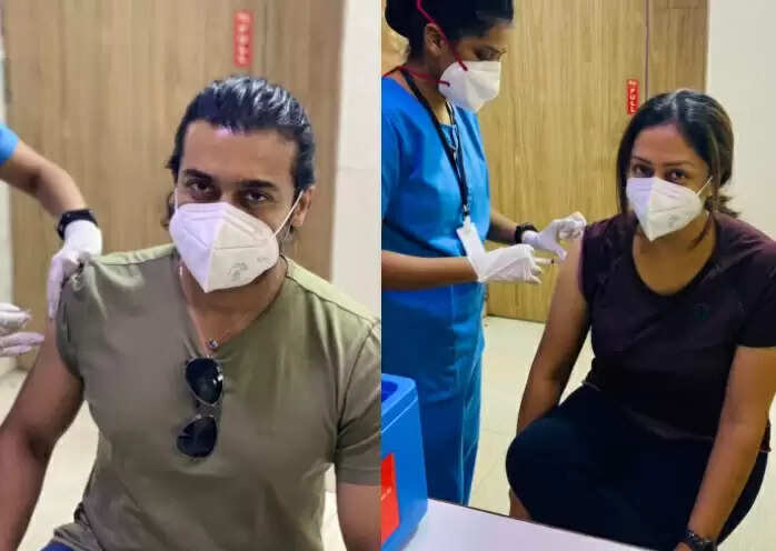 கொரோனா தடுப்பூசி போட்டுக்கொண்ட சூர்யா- ஜோதிகா ! வைரலாகும் புகைப்படங்கள் !!