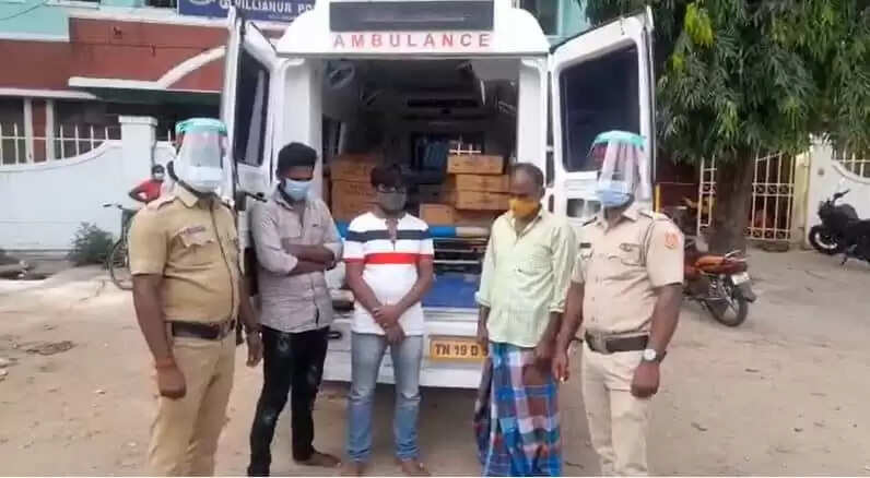 என்னம்மா யோசிக்கிறாங்க !! ஆம்புலன்சில் மதுபானம் கடத்தல்...!