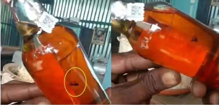 குடிமகன்கள் அதிர்ச்சி!!மதுபாட்டிலுக்குள் மிதந்த குட்டித்தவளை!