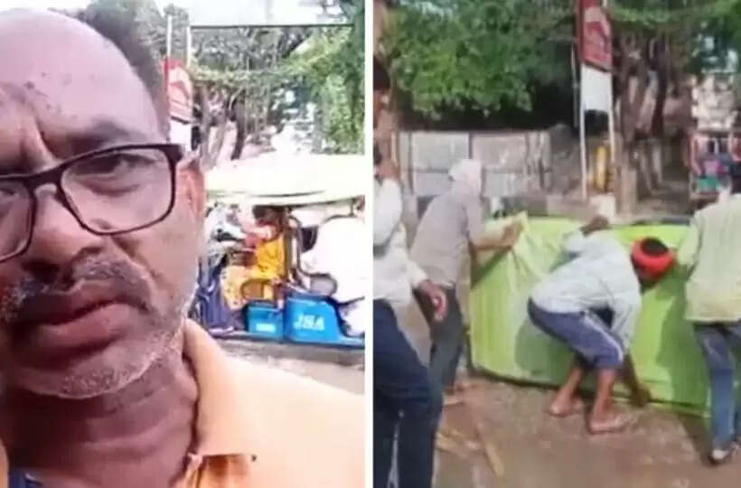 சாலை ரொம்ப மோசமா இருக்கு... ரெம்ப குண்டு குழியுமா இருக்கு என பேட்டியின் போதே பள்ளத்தில் கவிழ்ந்த ரிக்‌ஷா!!