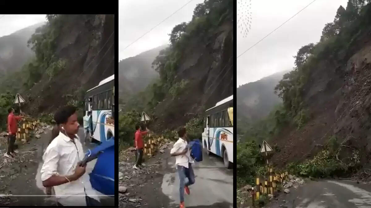 நிலச்சரிவில் சிக்காமல் தப்பிய பேருந்து; வைரலாகும் வீடியோ..!!