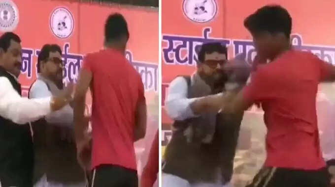 மேடையில் மல்யுத்த வீரரை பளாரென கன்னத்தில் அறைந்த பாஜக எம்.பி!! காரணம் என்ன?