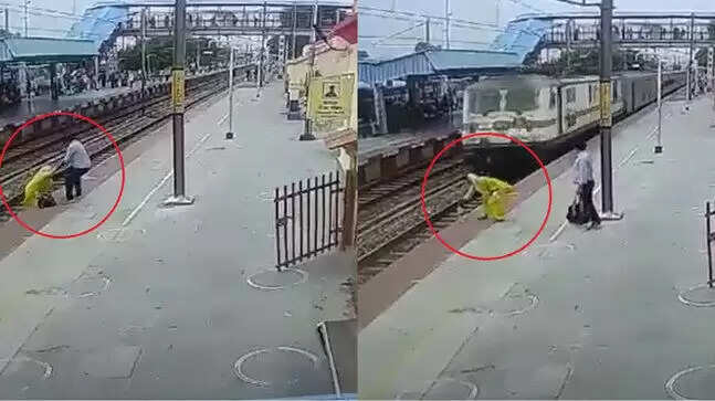 பதைபதைக்கும் வீடியோ..!! வெறும் தண்ணீர் பாட்டிலுக்காக காப்பாற்றப்பட்ட உயிரை பணயம் வைத்த பெண்!!